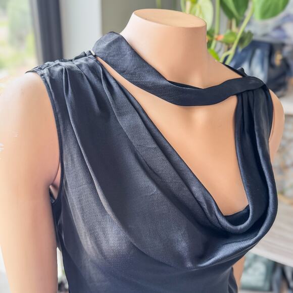 Banana Republic, Hammered Black Satin Cowl-Neck Tank, Sleeveless, Women’s Small - Picture 7 of 10